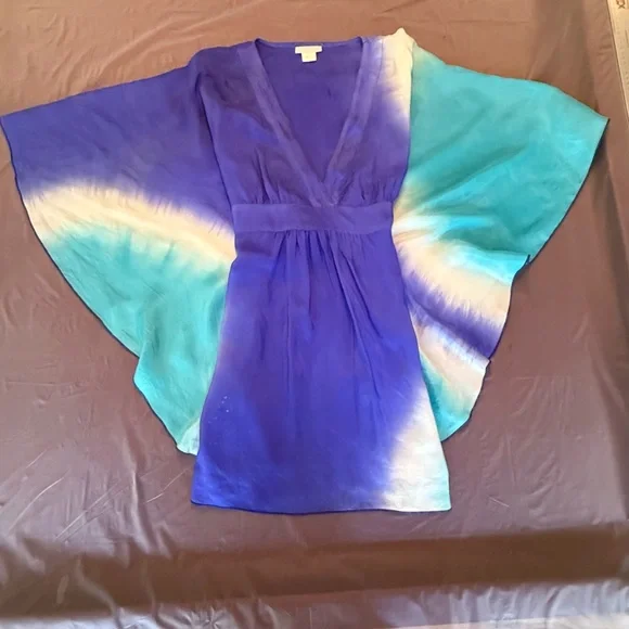 Debbie Katz Silk Blue/Teal Kaftan Cover up Dress Size Small - Picture 2 of 12